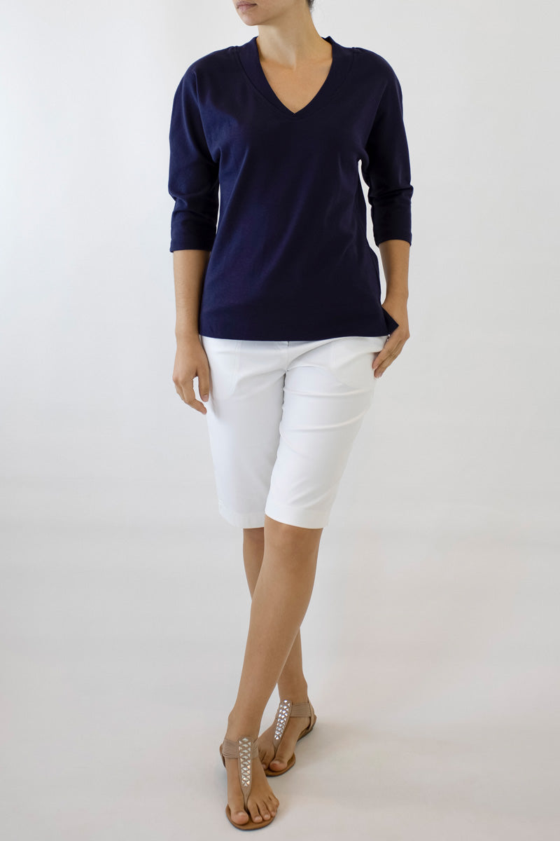 Batwing Top with 3/4 Length Sleeve & Crossover V-Neck 