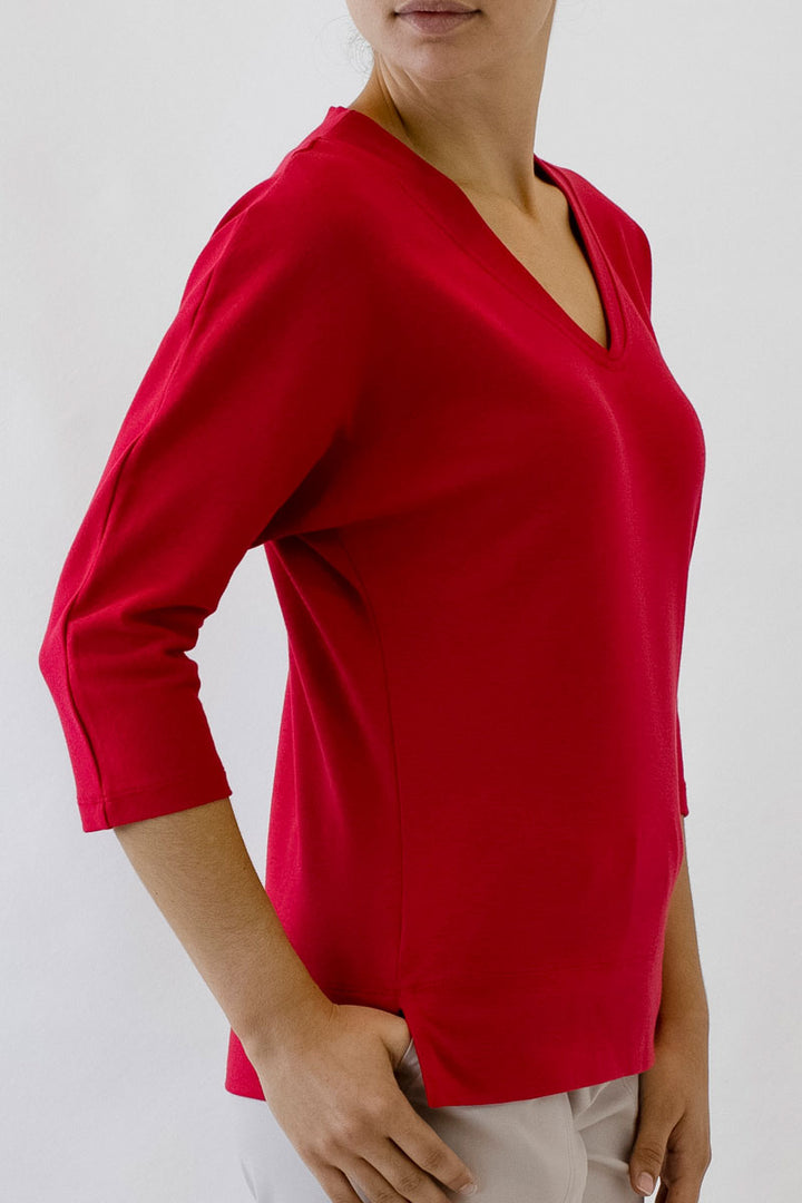 Batwing Top with 3/4 Length Sleeve & Crossover V-Neck 