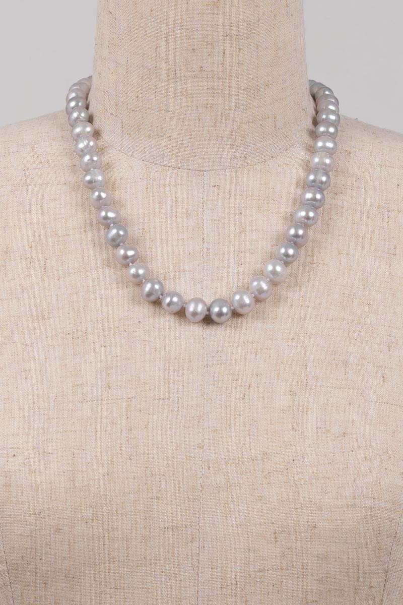 Blue Silver Pearl Short Necklace PRL-50B