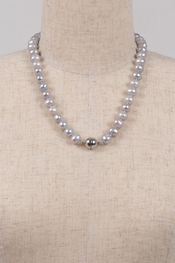 Blue Silver Pearl Short Necklace PRL-50B