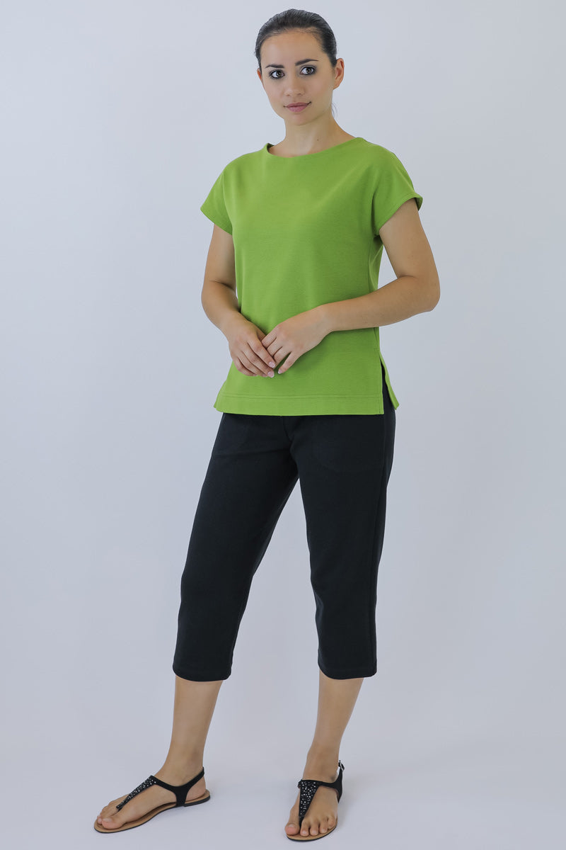7/8 Length Cotton-Blend Women's Pants in Black & Navy