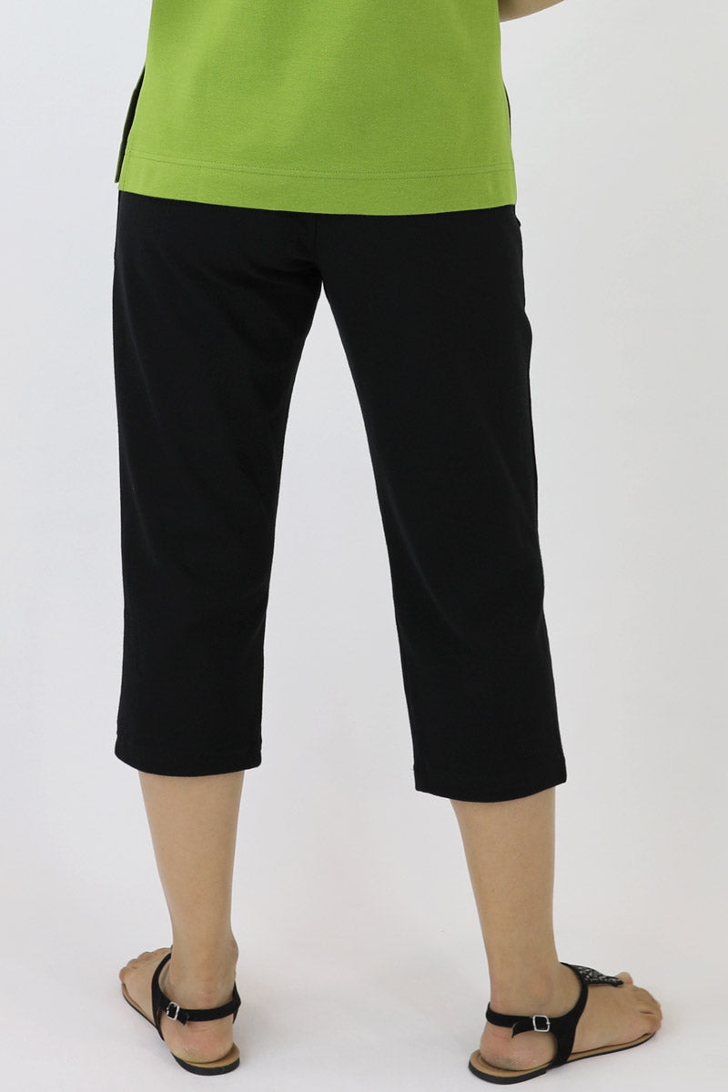 7/8 Length Cotton-Blend Women's Pants in Black & Navy