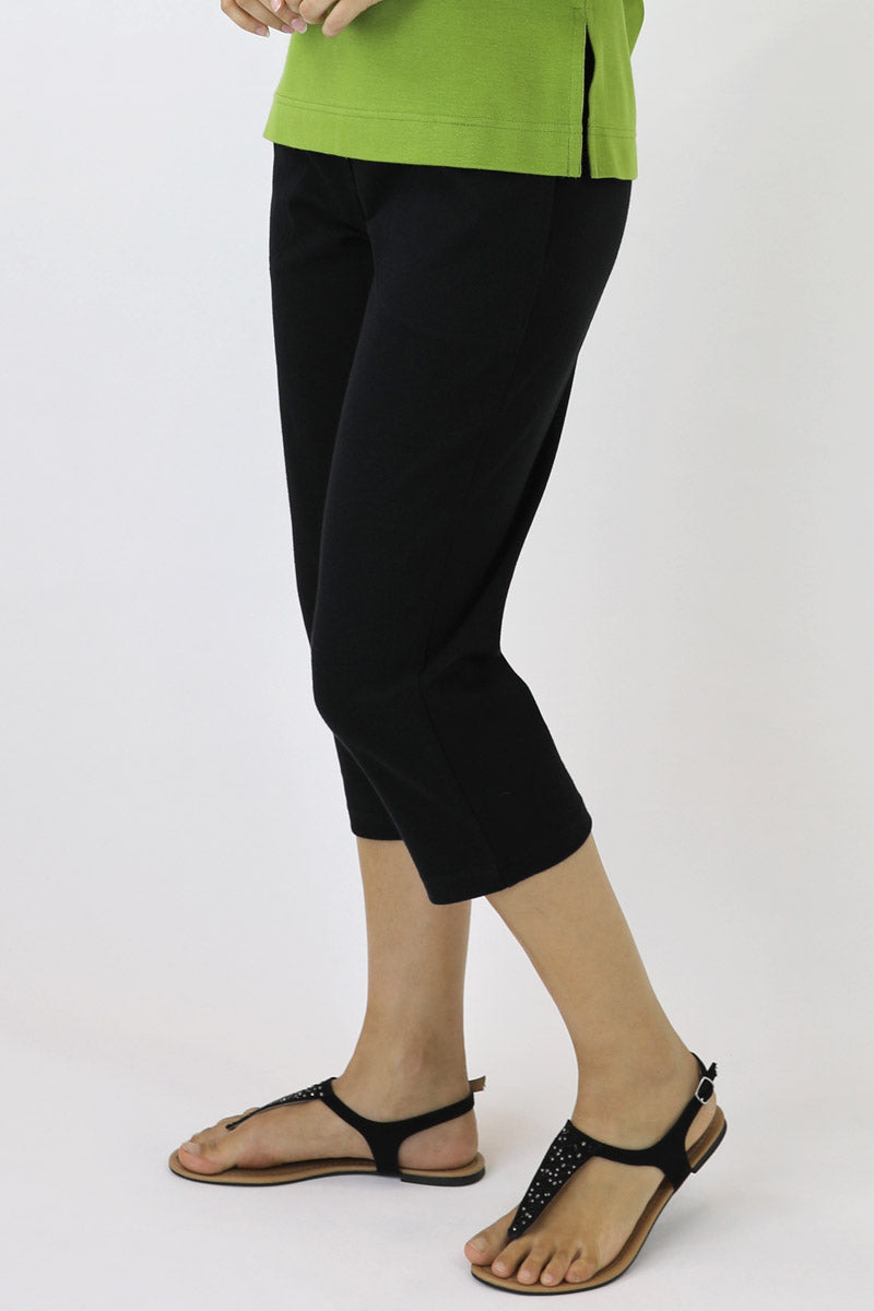 7/8 Length Cotton-Blend Women's Pants in Black & Navy