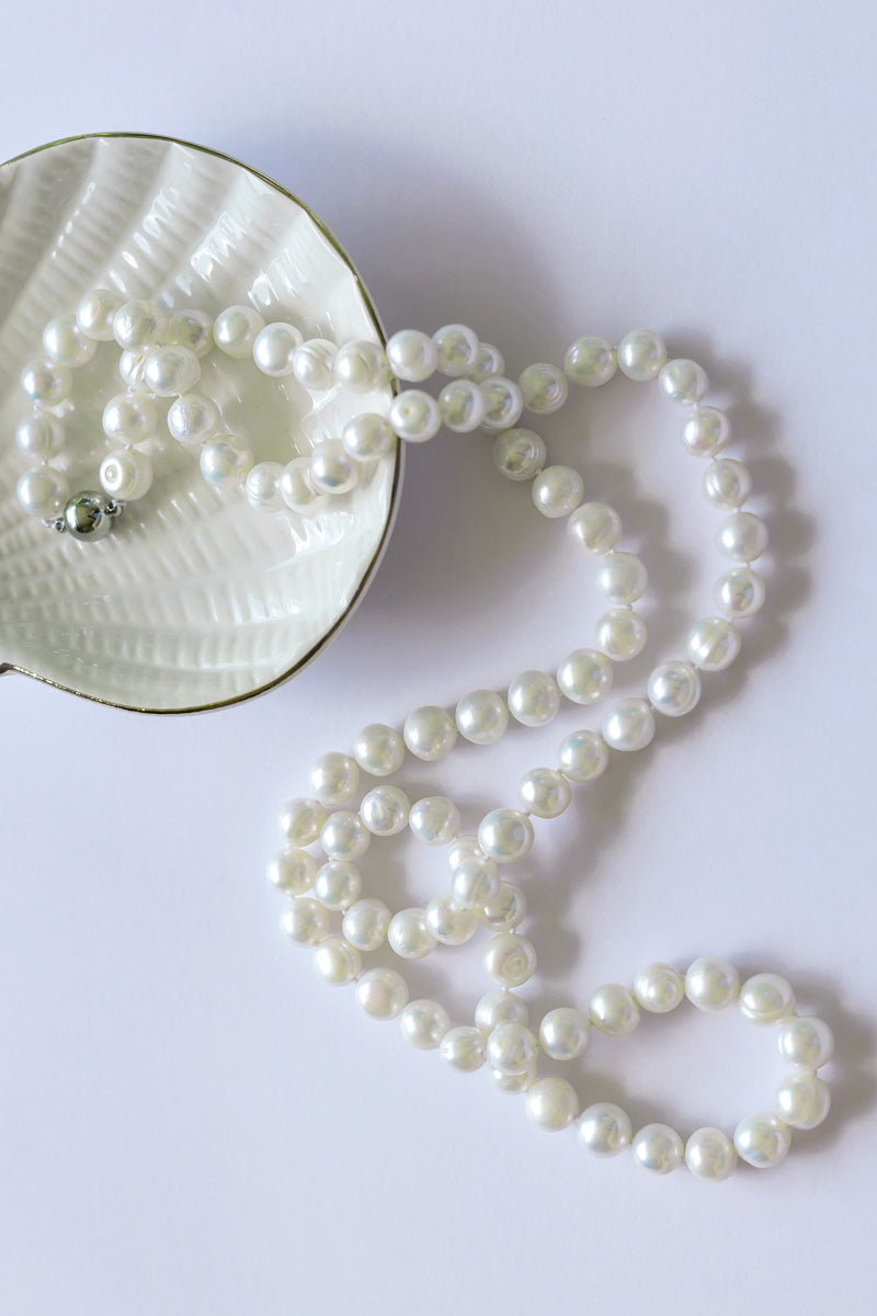 White Pearl Long Necklace. PRL-49