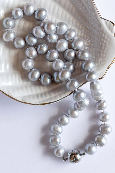 Blue Silver Pearl Short Necklace PRL-50B