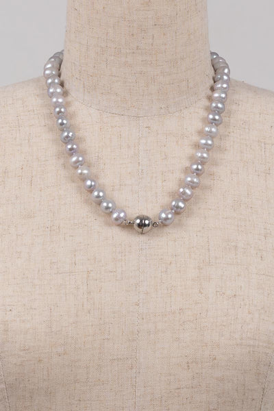 Blue Silver Pearl Short Necklace PRL-50B