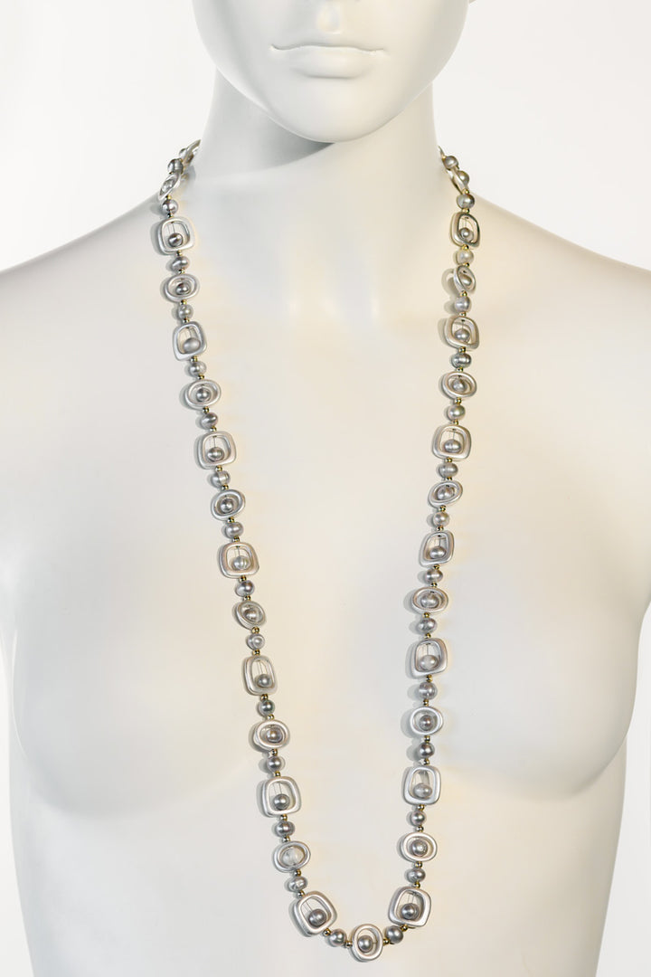 Long Silver and Pearl Necklace SHP-12