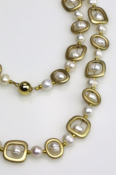 Long Gold and Pearl Necklace SHP-06